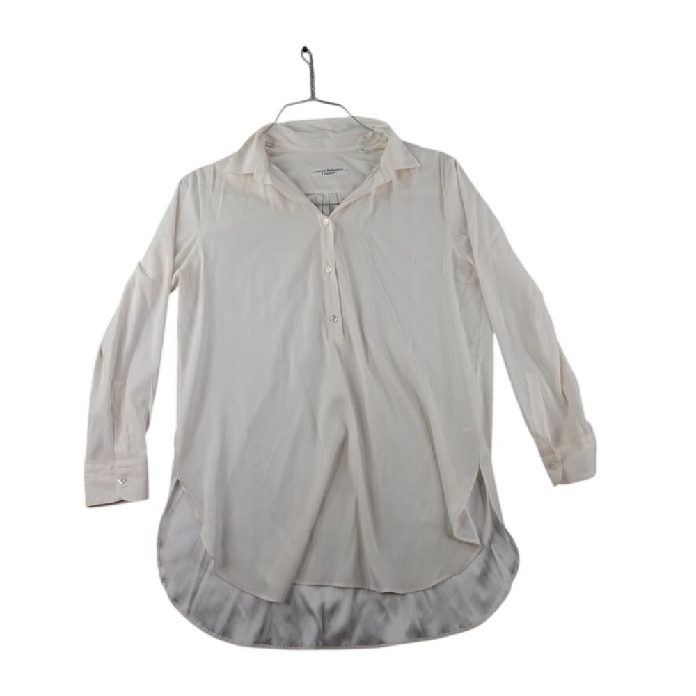 Amina Rubinacci Silk Blouse Women's 46 Ivory Long Sleeve Made in Italy